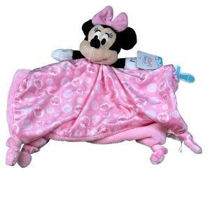 Disney Baby Minnie Mouse Lovey Security Blanket Pink Fluffy Knotted Corners 13"